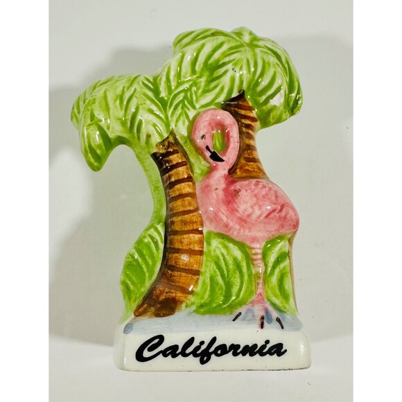 Vintage California Flamingo & Palm Tree Ceramic Toothpick Holder Decoration - Picture 10 of 12